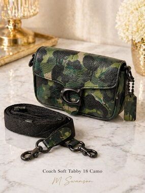 Coach Soft Tabby 18 CC104 Camo Crossbody NWOT Rare Gunmetal Leather w/ Box